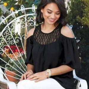 Avon Signature Cold Shoulder Crochet Detail Blouse